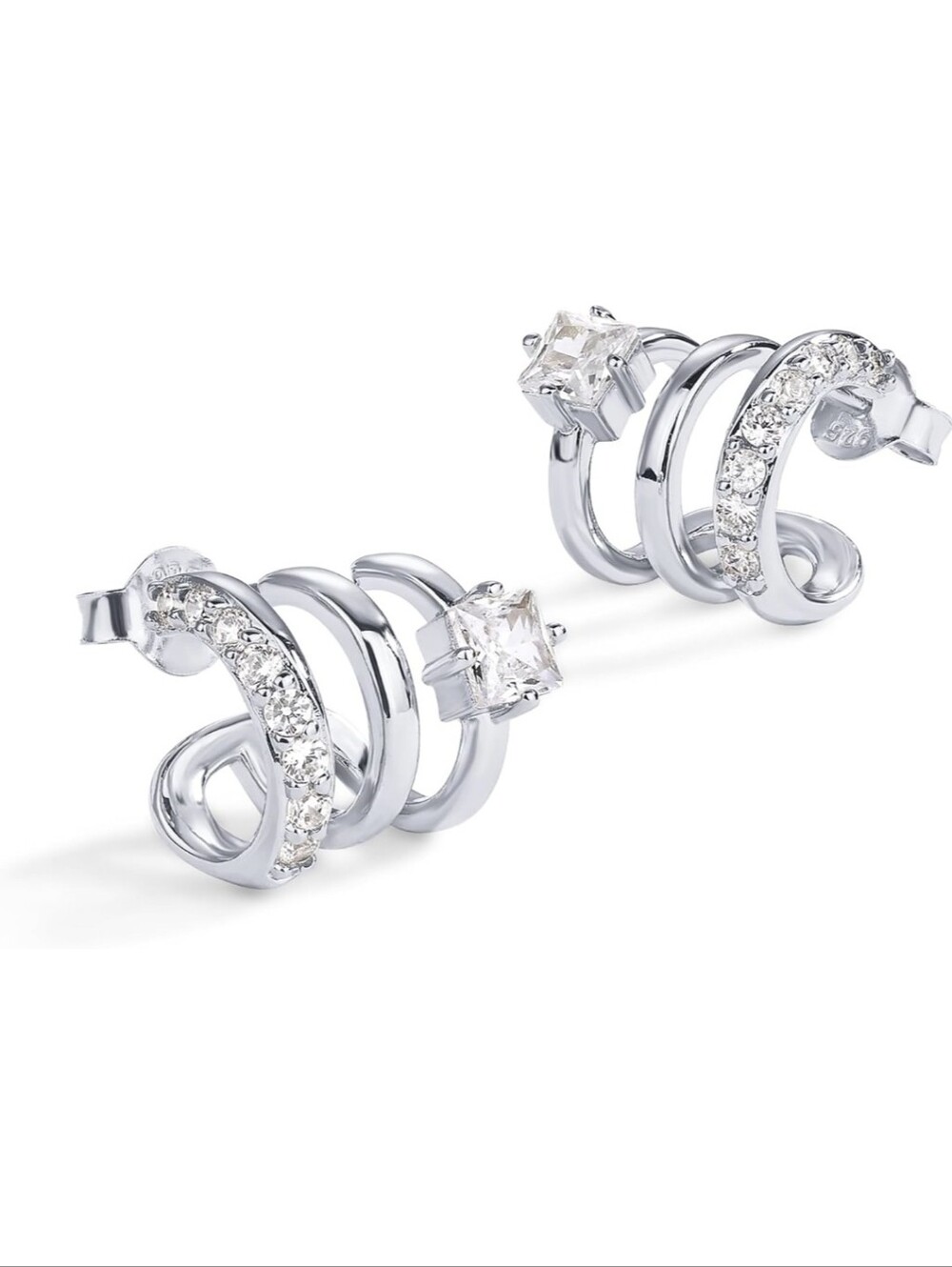 PAVOI 14K Gold Plated Cubic Zirconia Segment Triple Hoop Earrings for Women